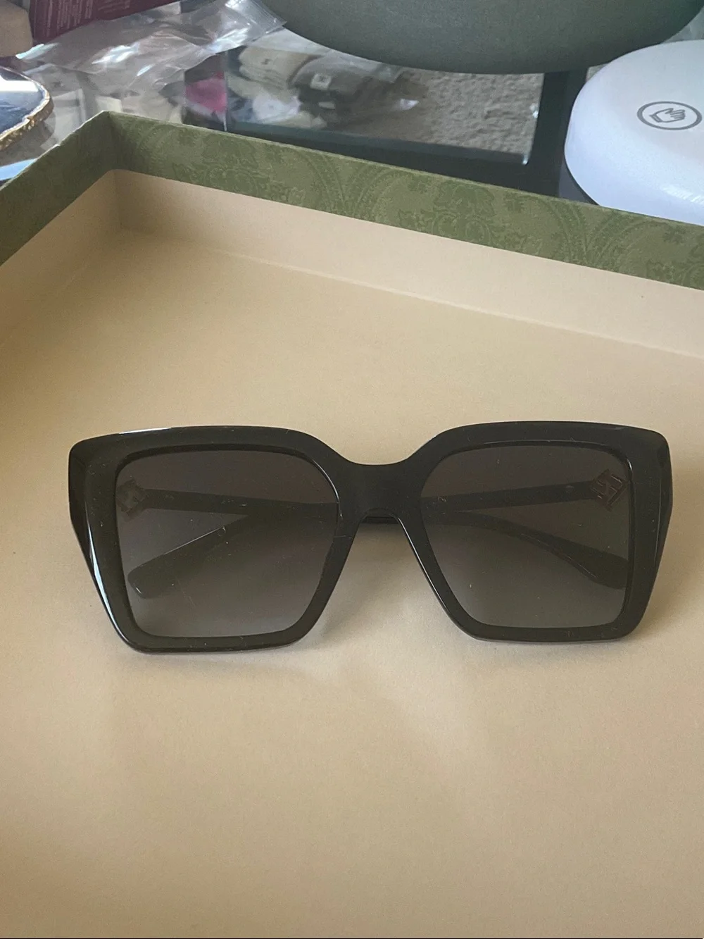Black Square Sunglasses with Gold Accent - Designer Style
